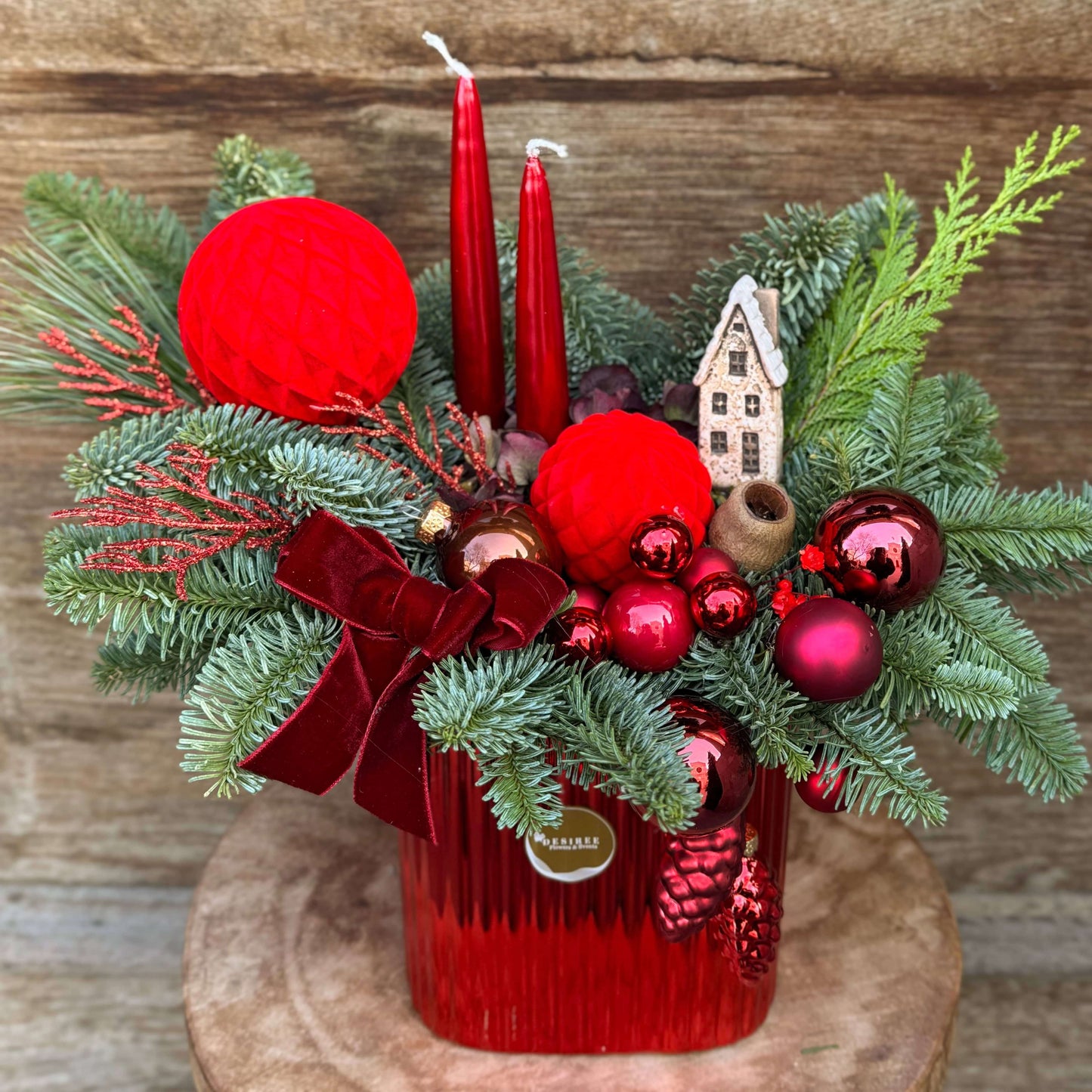 Aranjament Natural de Crăciun Red Velvet Glow - Floraria Desiree