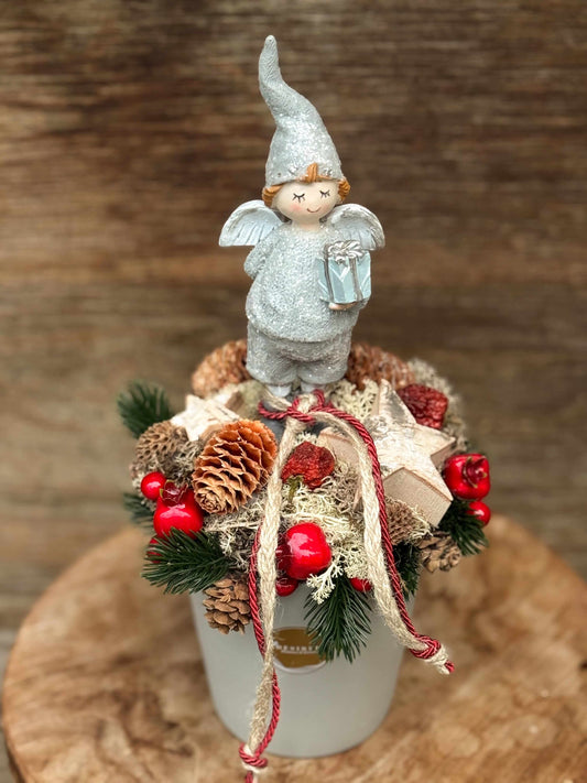 Aranjament de Crăciun cu Îngeraș / Ursulet – ediție decorativă — model cu figurină îngeraș