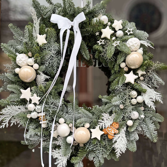 Coroniță Naturală de Crăciun White Nordic – 55 cm