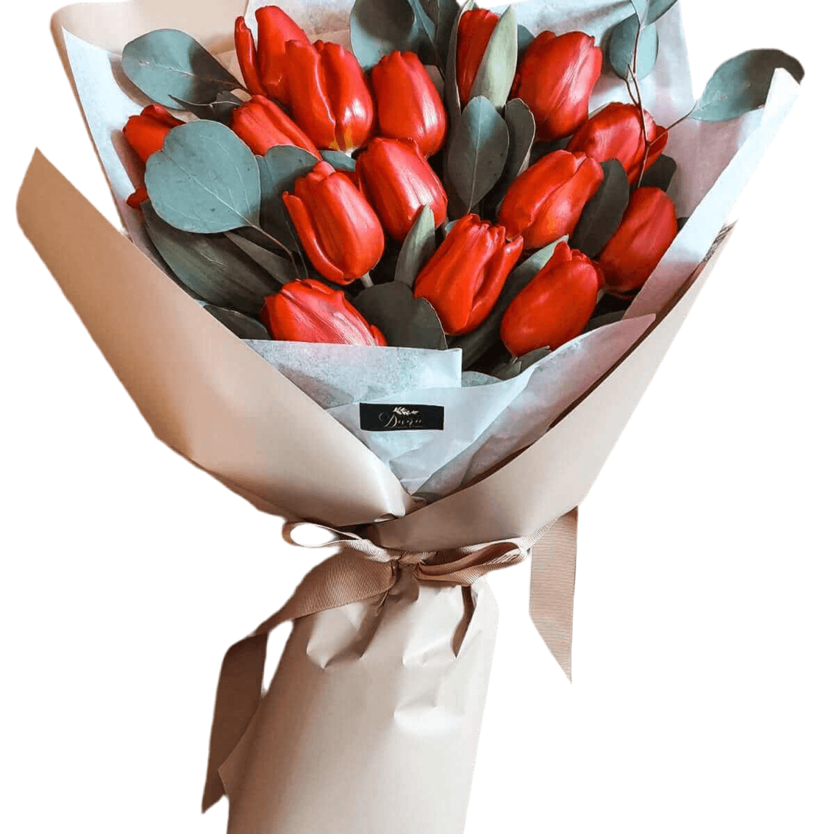 Desiree FlowerShop buchet lalele 15 fire Buchet lalele și eucalipt