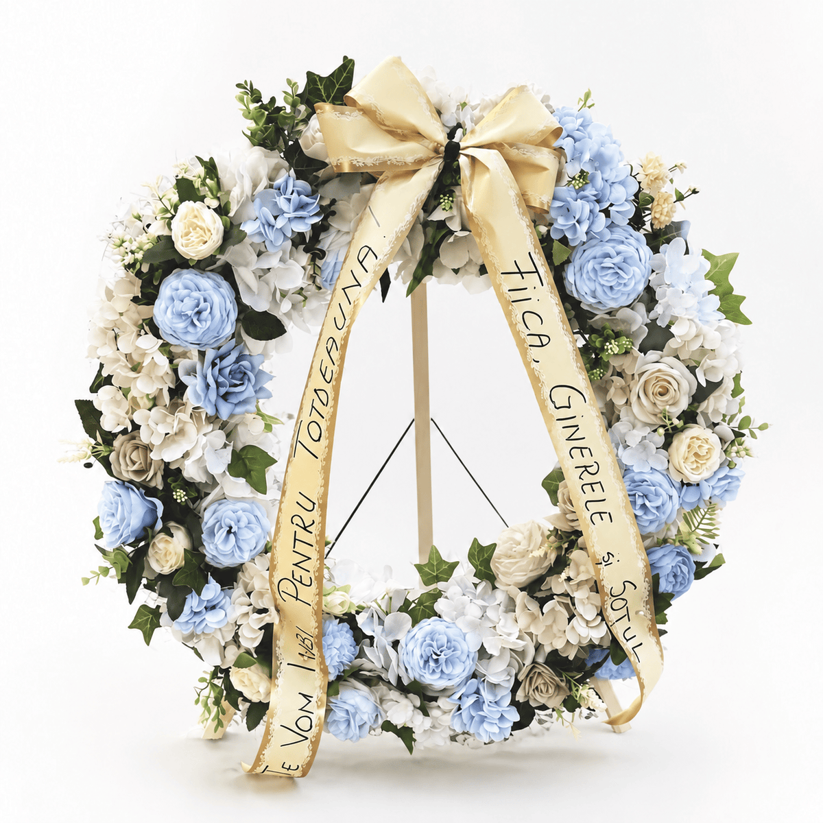 Floraria Desiree Alb/Bleu Coroană funerară artificială 70 cm