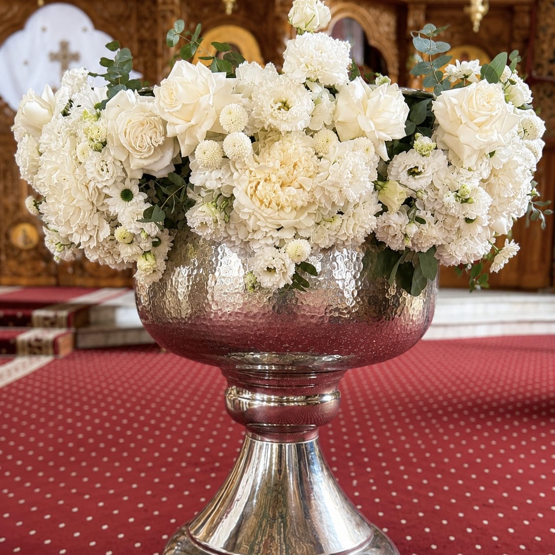 Floraria Desiree aranjament_botez Aranjament Floral pentru Cristelniță „Ivory Grace”