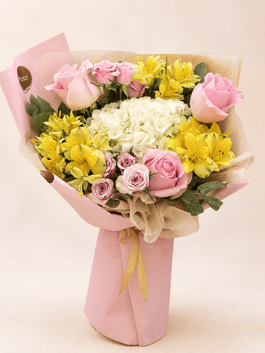 Floraria Desiree buchet _flori Buchet roz și galben – Lemon Blush
