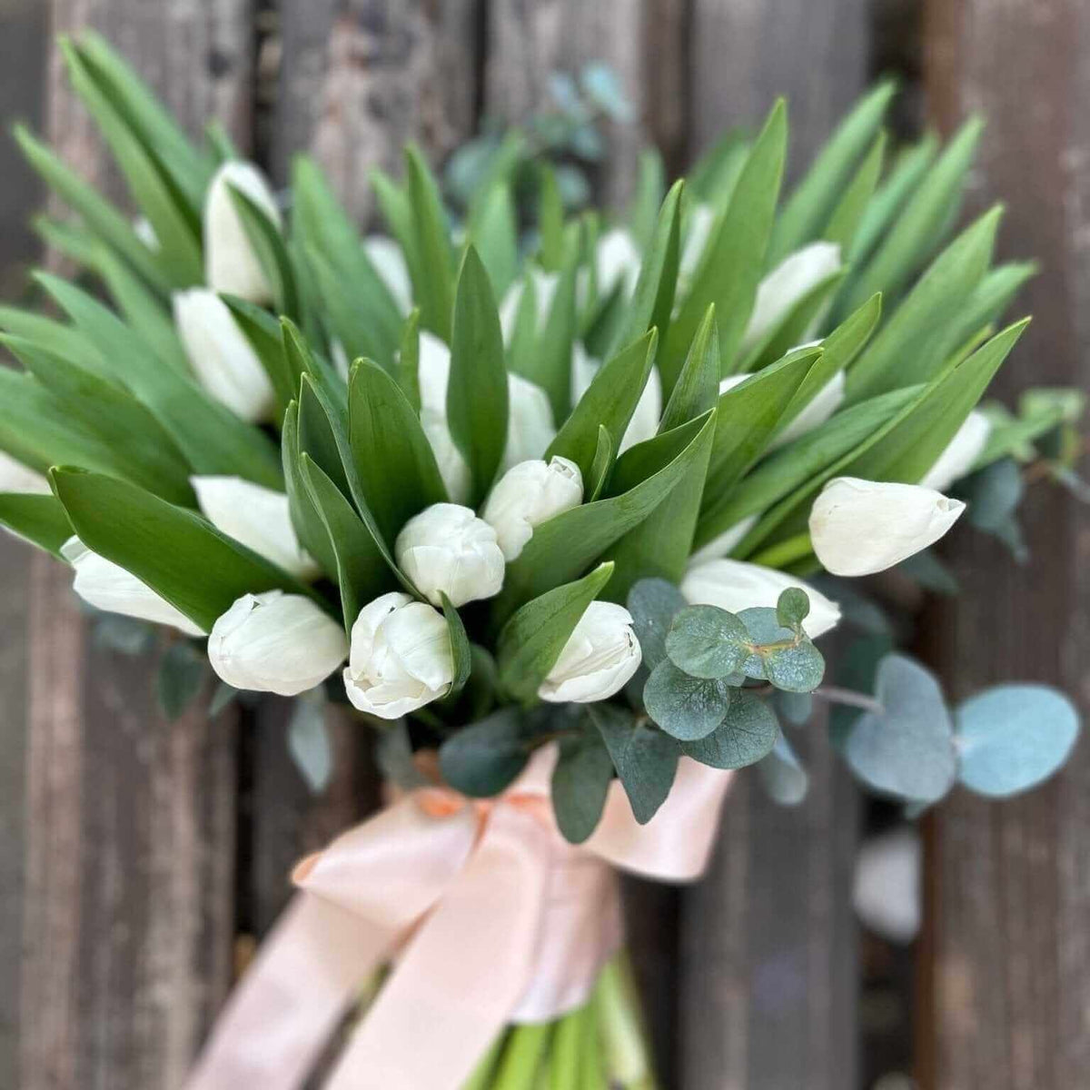 Buchet 49 Lalele Albe — detaliu al lalelelor albe