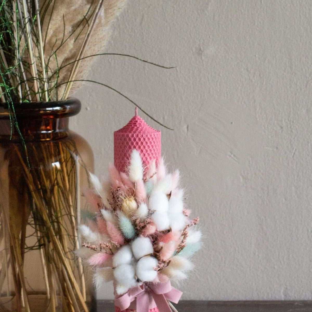 Lumanare ceara naturala 28 cm -roz